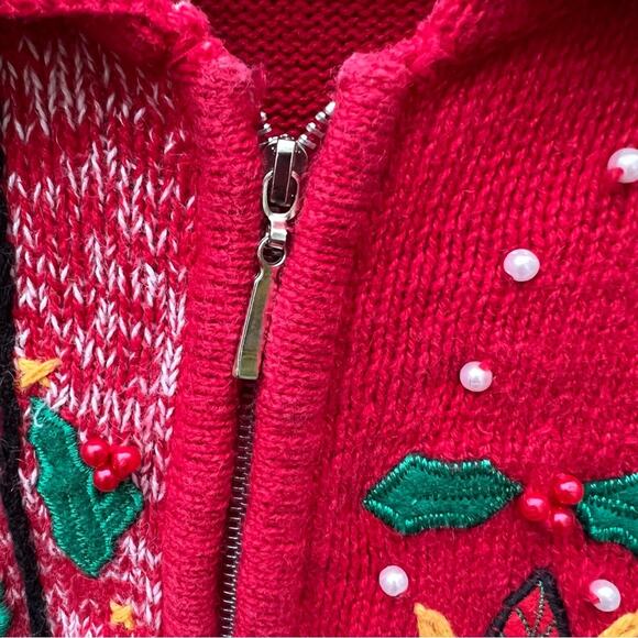 Vintage 90s Ugly Christmas sweater cardigan sledding teddy bears Americana bold - Picture 6 of 6